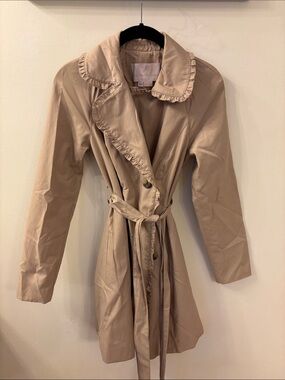 Gal Meets Glam Ruffled Collar Trench Coat - Tan